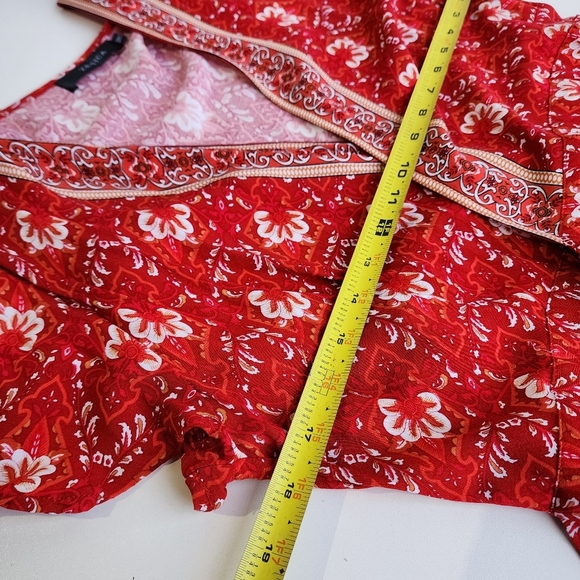 Zesica Wrap Dress Women Red White Floral Flutter Sleeve Rayon V-Neck Sz M - Picture 9 of 12